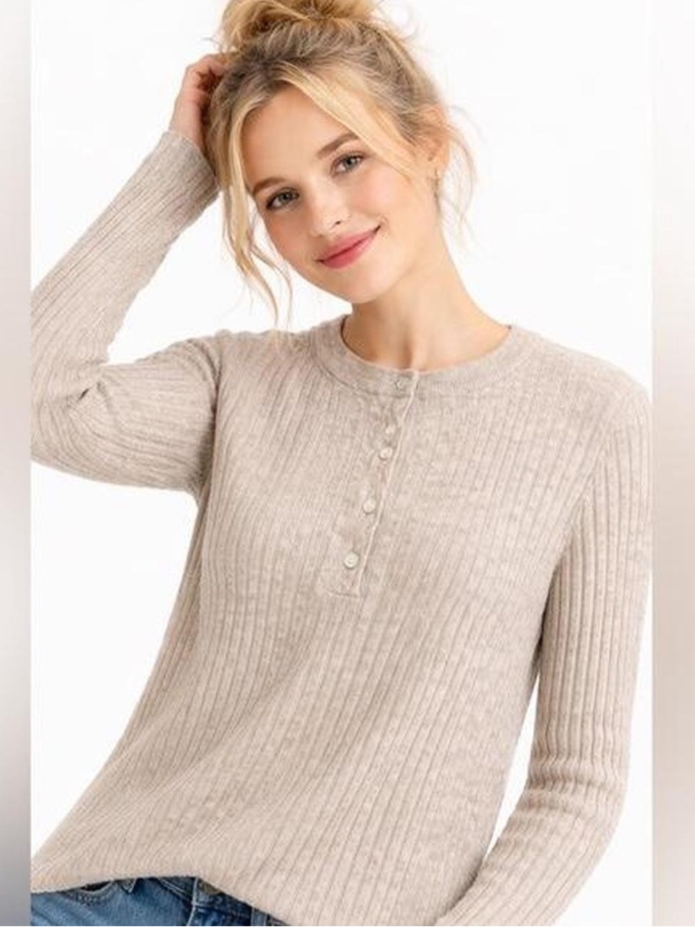 Madewell alpaca blend Henley sweater ribbed knit
